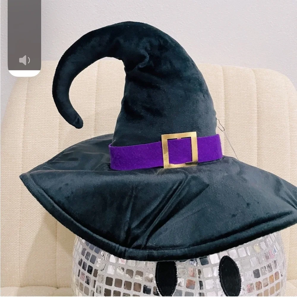 NEW Halloween‎ Smiley Face Disco Ball with Witch Hat Silver Mirrored Decor